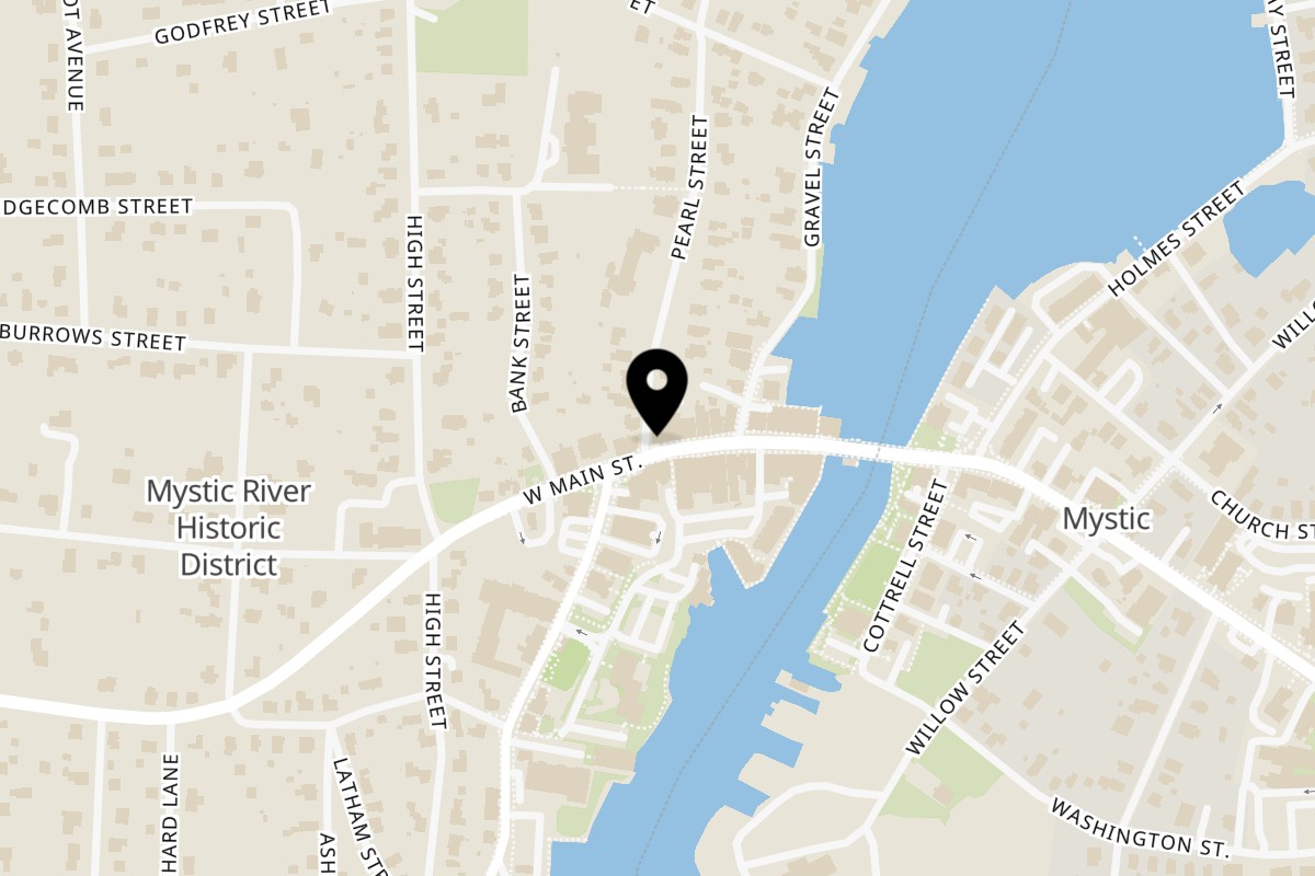 Map showing the location of Off The Hook by J&R Seafood on 46 W Main St in Mystic